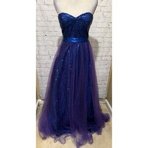 Cecily Brown Blue and Purple Sequin Strapless Prom Gown Formal Party Dress M